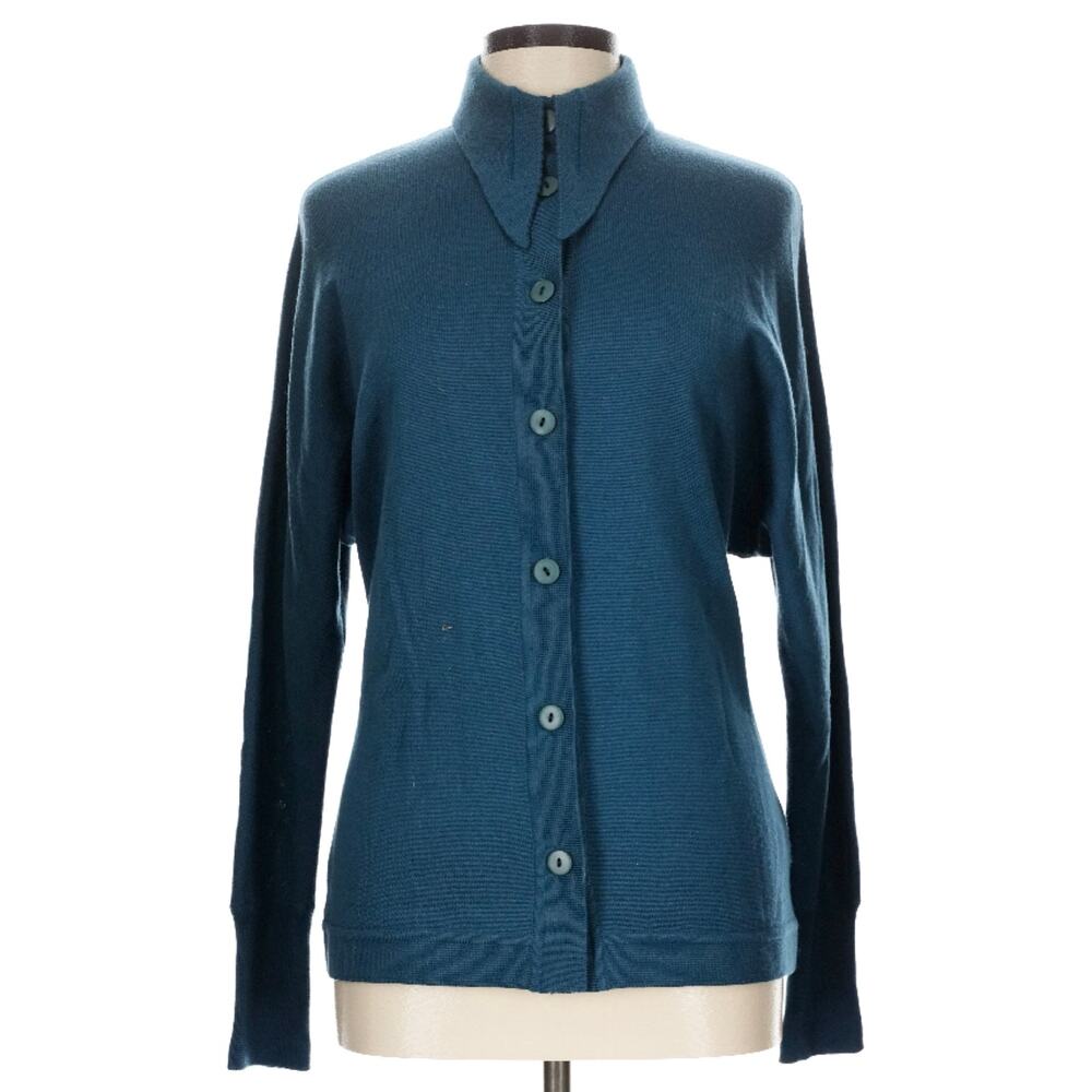 Claude Montana Vintage 100% Wool Teal Blue Cardigan FLAW 42 M